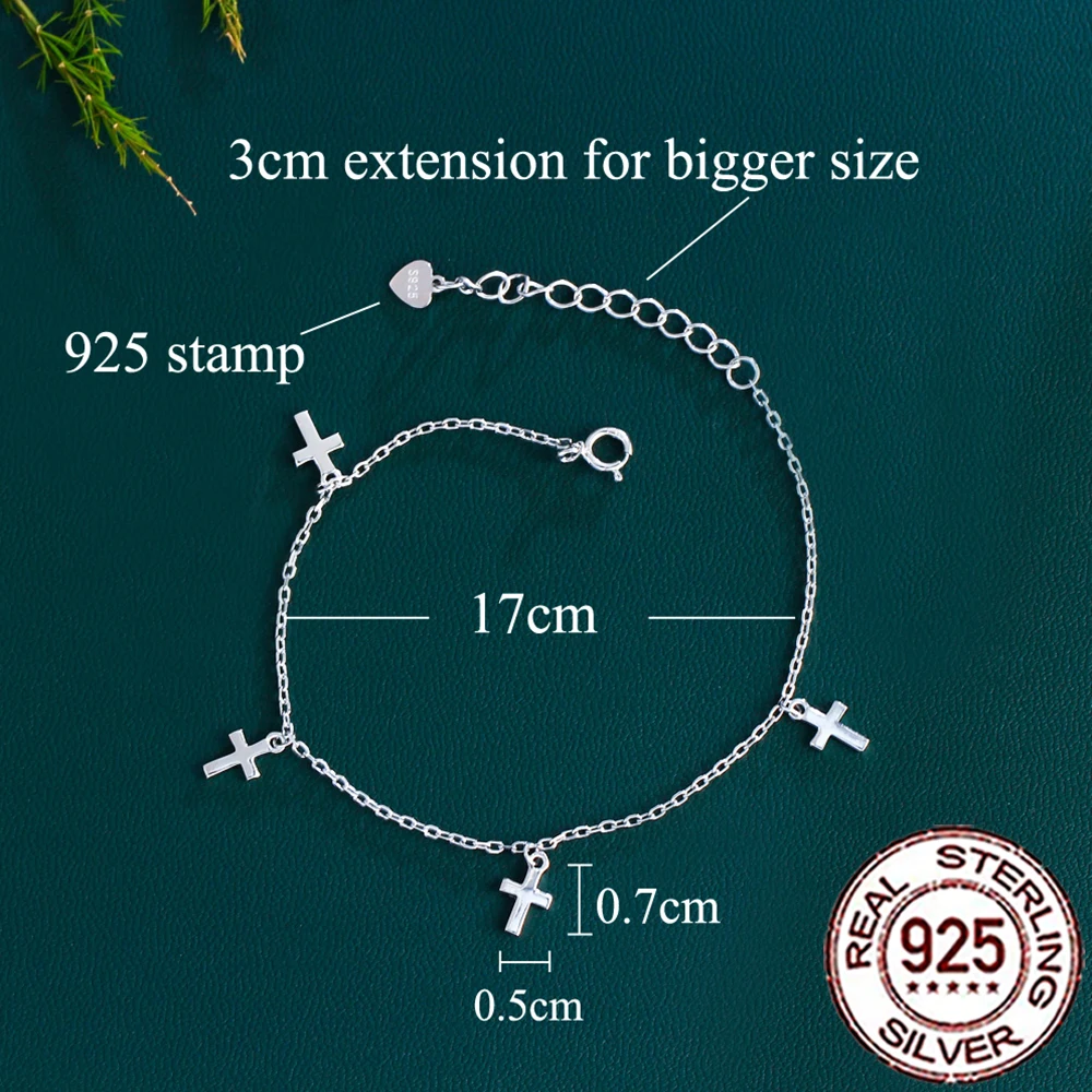 CWWZircons Real 925 Sterling Silver Fashion Cross Charm Fringed Bracelets Chain for Women Jewelry Gifts Party Accessories SB025