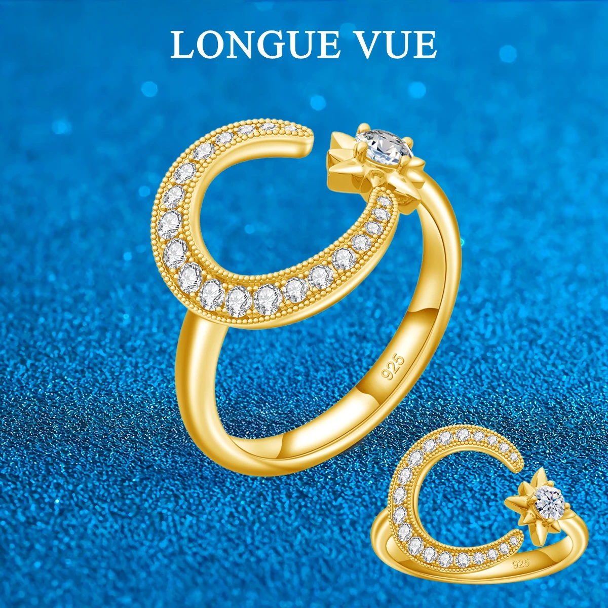 

925 Silver Star Moon Rings For Women Open Adjustable Wedding Finger Ring Minimalist Jewelry Gift Anillos Mujer