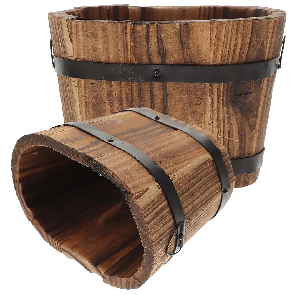 2 قطعة أواني الزهور الخشبية المتفحمة الرجعية البيضاوي الصغيرة المتوسطة المزارعون لأعشاب الصبار حديقة في الشرفة صناديق زراعة خشبية ساحة #2