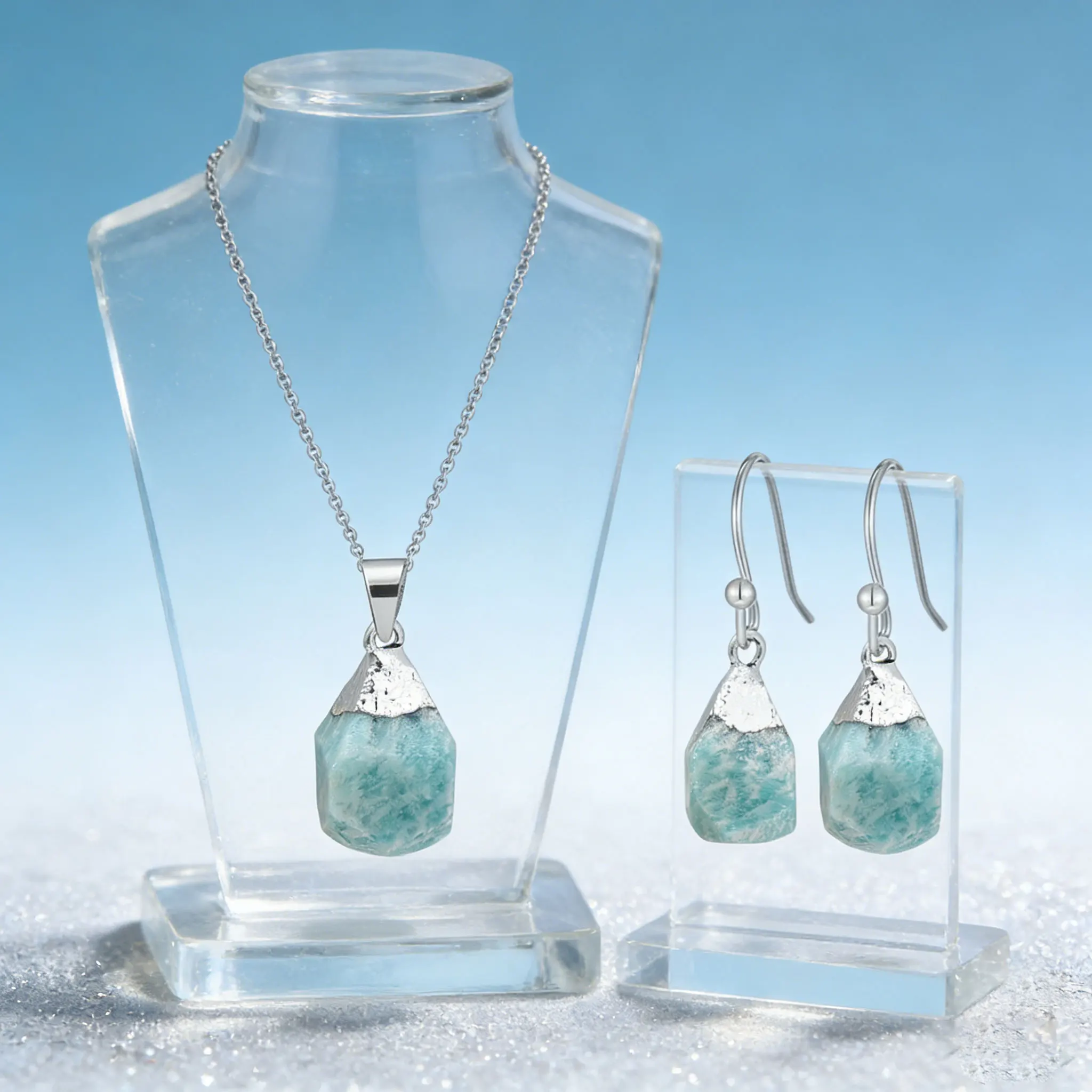 

Natural Jewelry Set Rose Quartz Amazonite Stainless Steel S925 Silver Earrings Necklace Combination Premium Jewelry Holiday Gift