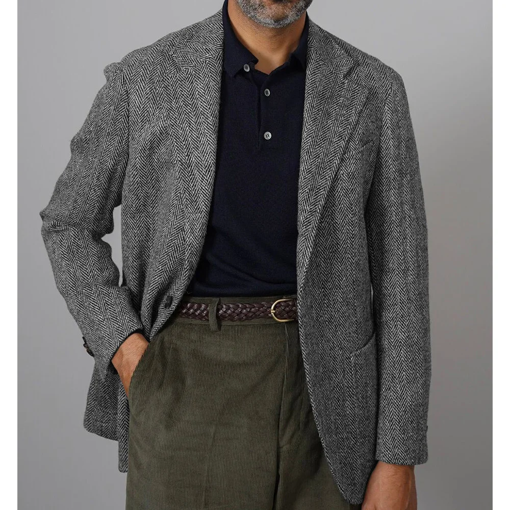 

Men's Herringbone Suit Blazer Single Breasted Casual Men's Jacket Wool Male Coat Fashion Luxury Clothes for Autumn Winter New