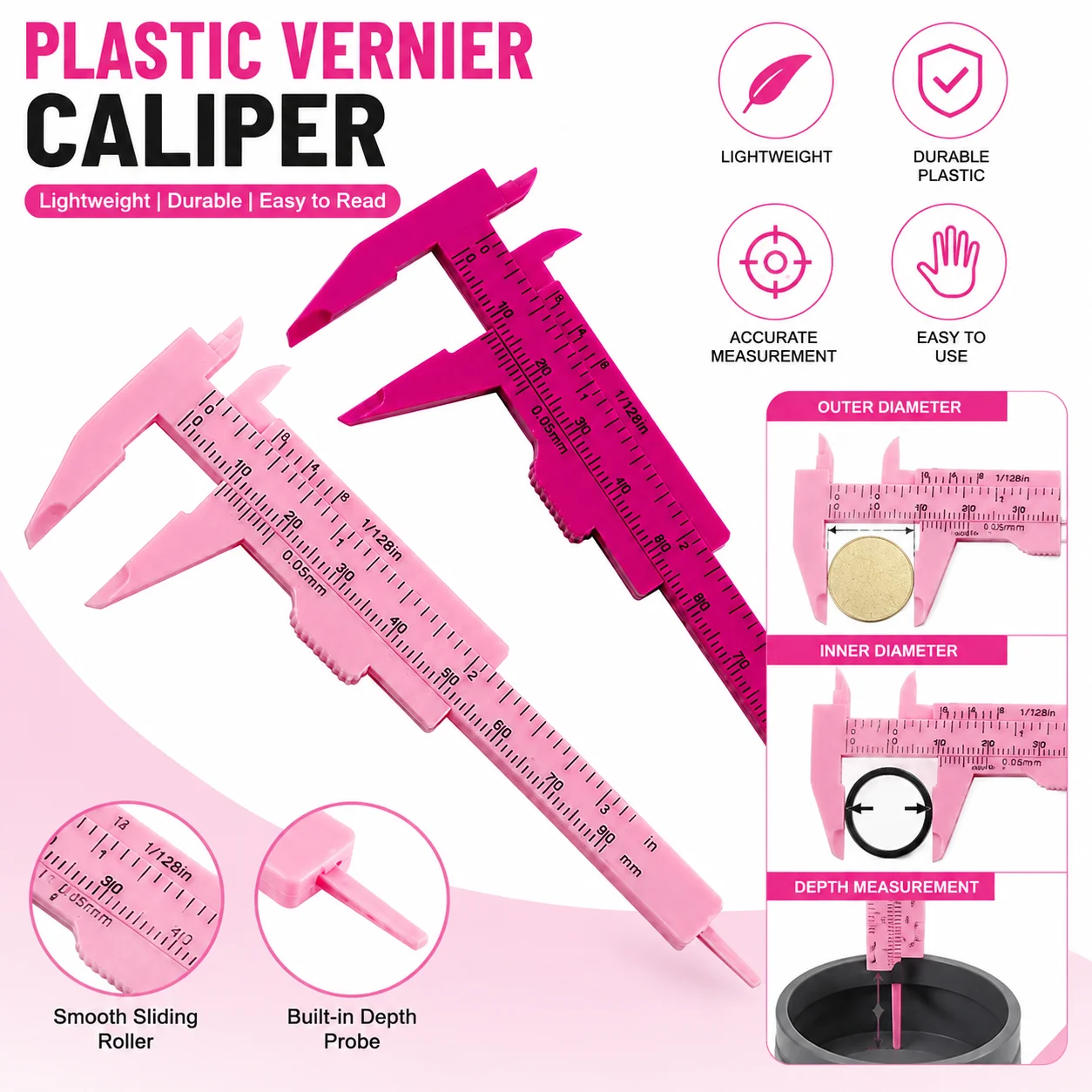 Wholesale 0-80mm Rose Pink Double Scale Sliding Gauge Permanent Makeup Tool Tattoo Eyebrow Line Lip Ruler For Tattoo Measuring