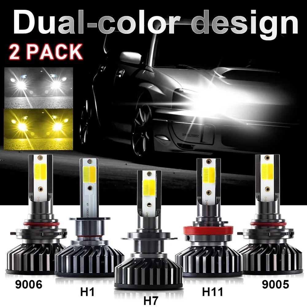 

2 Pack 3000K+6500K Two Color H4 H7 Led Light Dual Color Headlight Bulb 12V 9005 9006 HB3 HB4 LED Fog Lamp