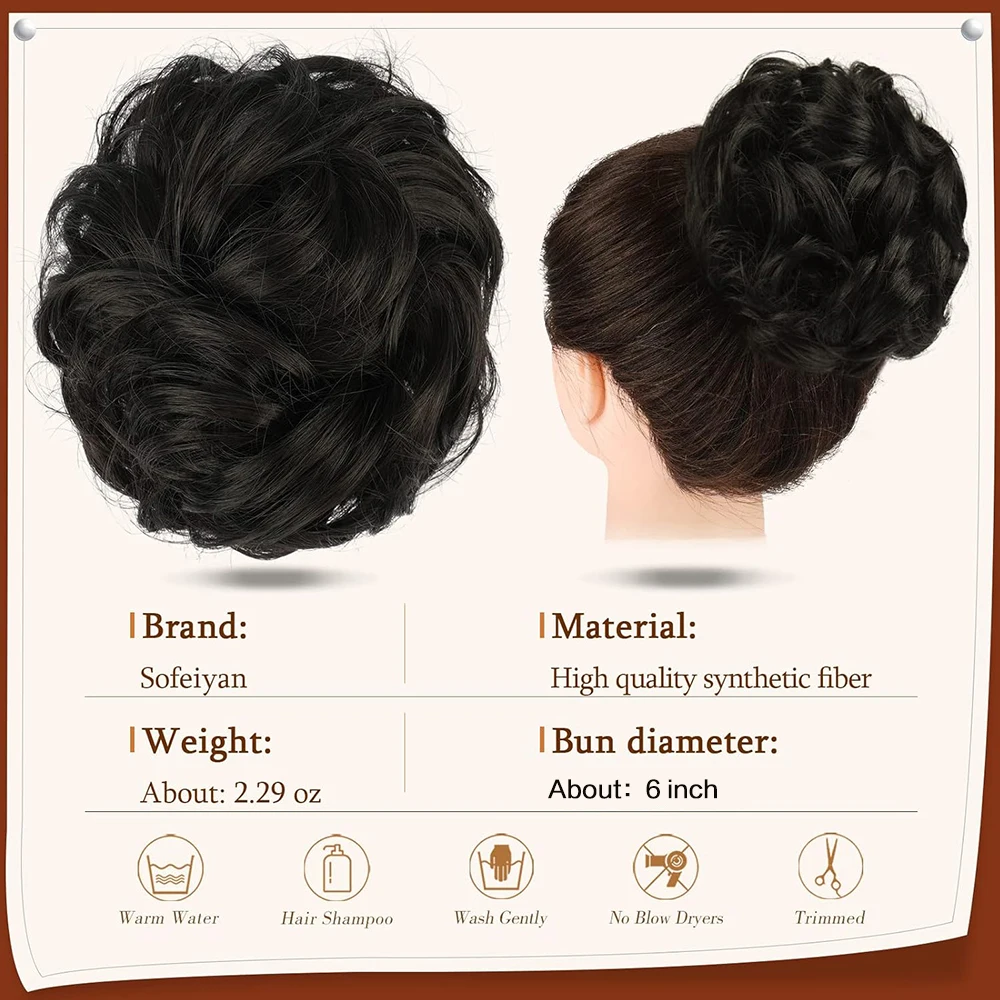 Synthetic Hair Bun Black Brown Wavy Messy Scrunchies Bun Claw Clip in Hair Extension Updos Hairpieces for Women Chignons