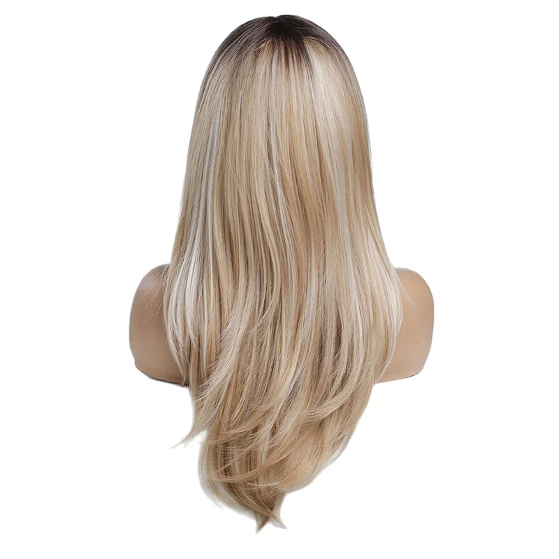 Lady Daily Clothing Match Gradient Long Hair Banquet Dress Up Headwear Mid Split Slanted Bangs Wig Ball Woman Straight Hair