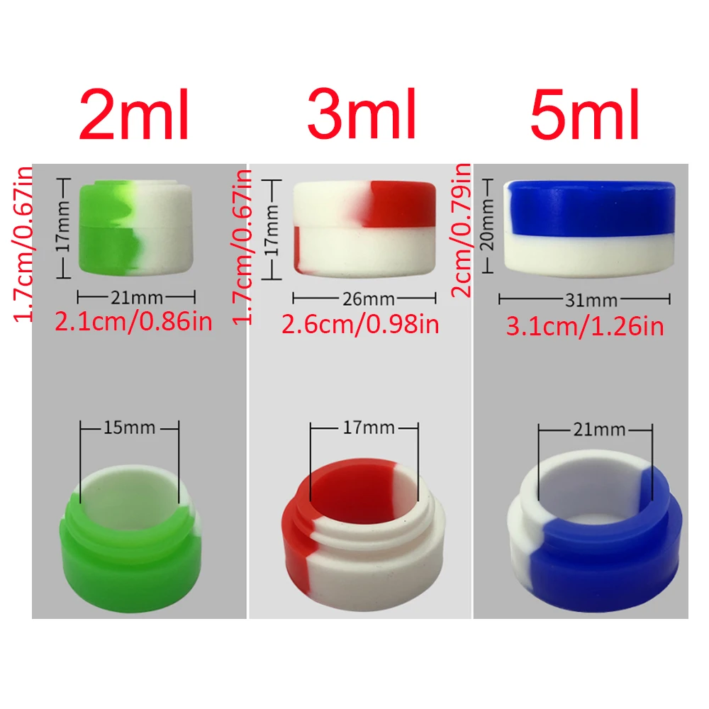 10Pcs 2ML Nonstick Silicone Container 8Pcs 3ml Silicone Jar Oil Wax Storage Box 5Pcs 5ml Face Cream Cosmetic Ointment Container