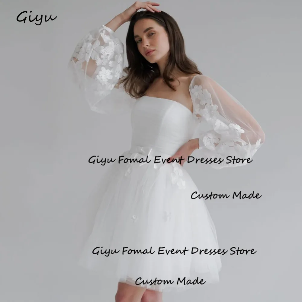 

Giyu Fairy Lace Followers Mini Wedding Dress 2024 Strapless A-line Mini Length Above Knee Vestidos Novias Boda Bridal Gown