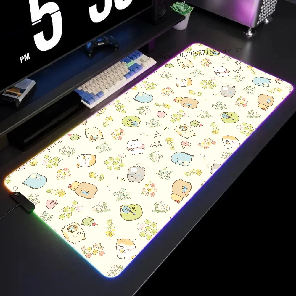 

Cute Sumikko Gurashi Mousepad XXL RGB Gaming Mouse Pads HD Black Gamer Accessories Large LED