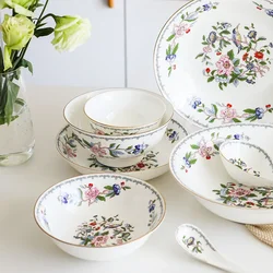 British Tableware Tea Cup Saucer Set Teapot Dessert Stand Plate Noodle Bowl Salad Plates Household Afternoon Dinnerware Set