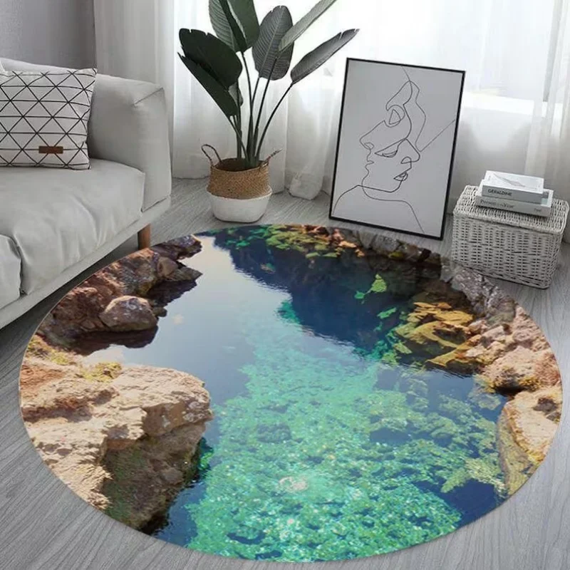 3D Crack Carpet Visual Three-dimensional Hole Circular Carpet Endless Abyss Hole Pool Carpet Indoor Fun Soft Door Mat Rug