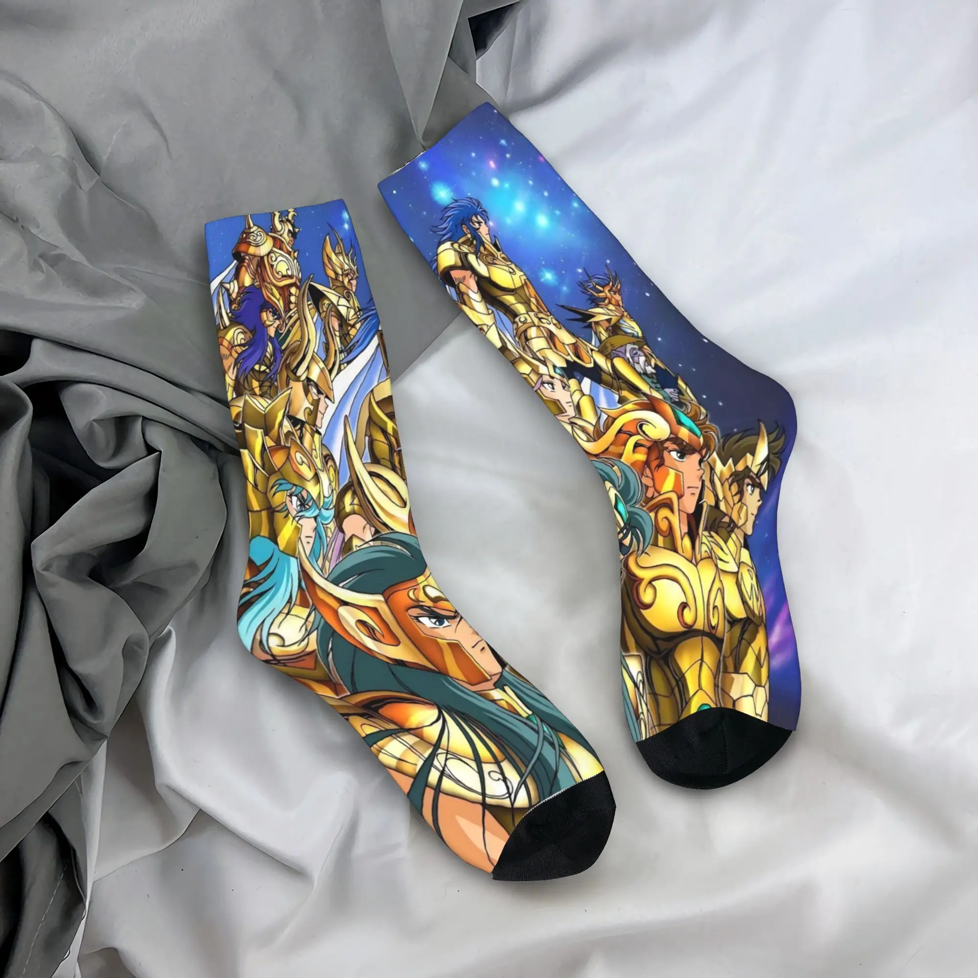 Saint Seiya Gold Saint  Stockings  Printed Gothic Socks Autumn Non-Slip Socks Men Running Breathable Socks