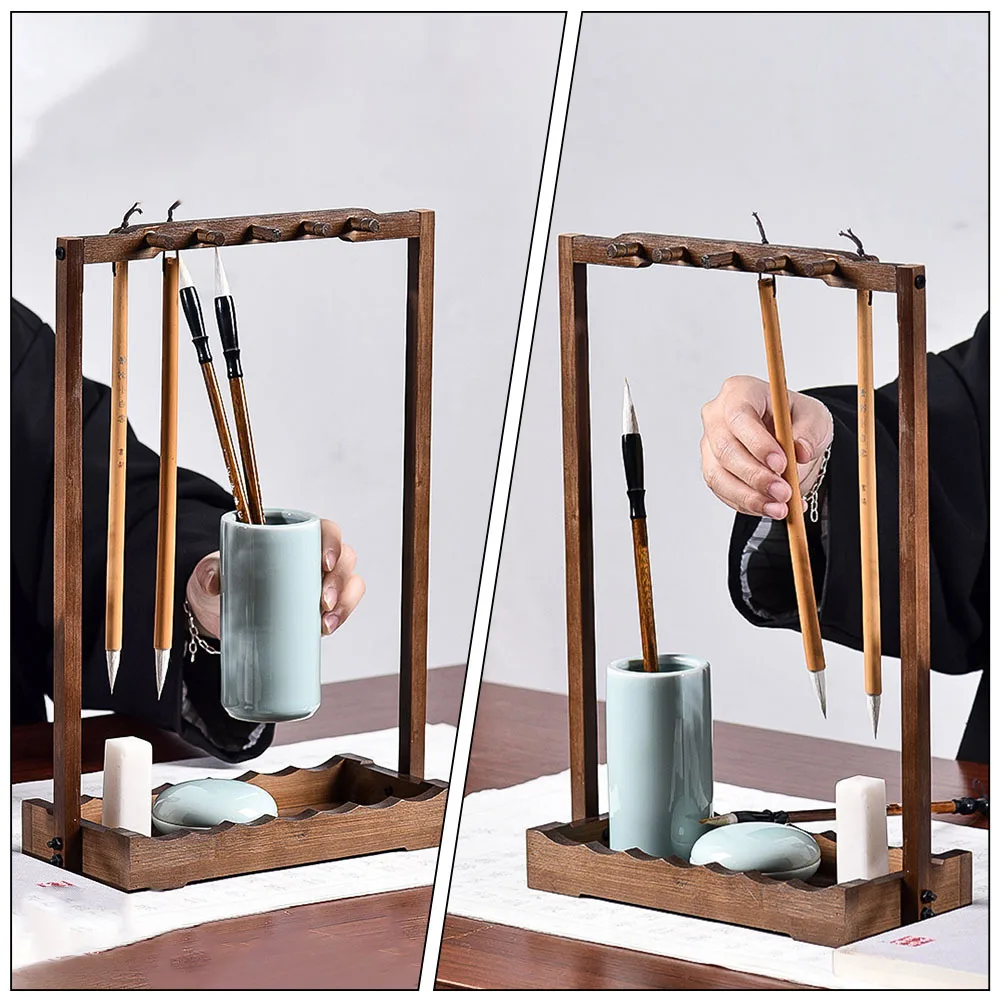 

Bamboo Pen Rack Retro Brush Holder Desk ganizer Durable Simple Design Colorfast Student Use Creative Practical Art Supplies