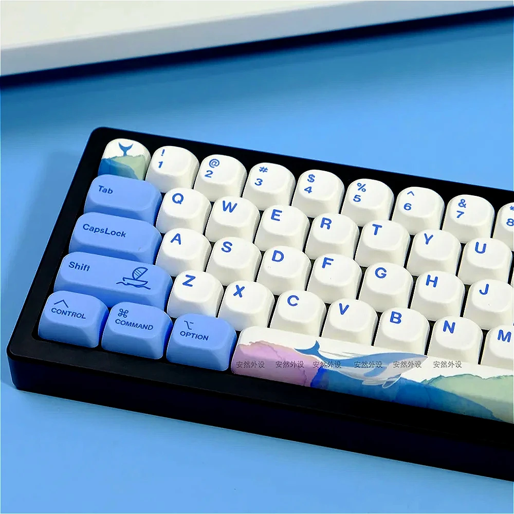 

PBT 130 Keys MOA Blue and White Mixed Colors Keycaps Simple Personality for Mechanical Keyboard Keycaps