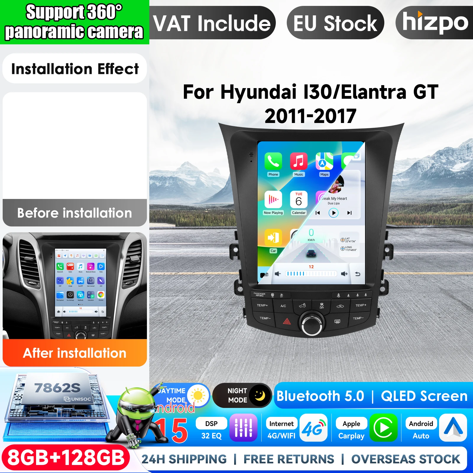 Image of Hizpo 9,7 Zoll Tesla-Style Autoradio für Hyundai I30 GD Elantra GT 2011 - 2017 Android Auto 4G Wireless Carplay DSP Multimedia-Player 2Din Stereo Autoradio Navigation GPS Auto AI Intelligente Systeme