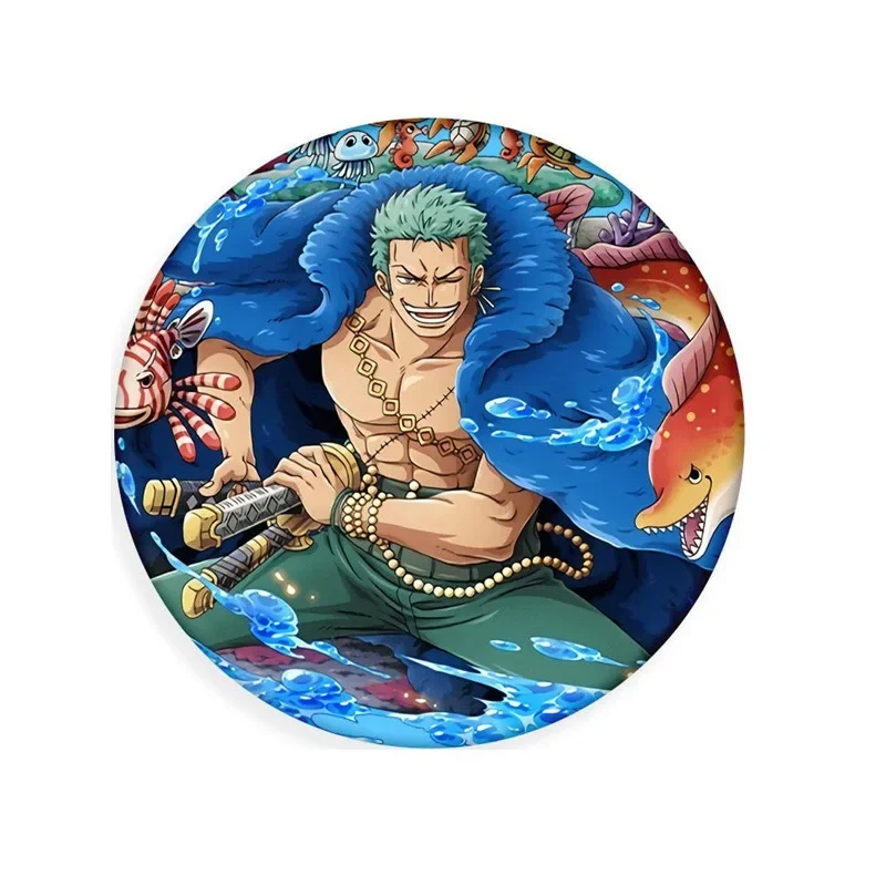 Cartoon Badge One Piece Luffy Zoro Nami Usopp Chopper Anime Round Tinplate Pendant Student Bag Decoration Couple Birthday Gift