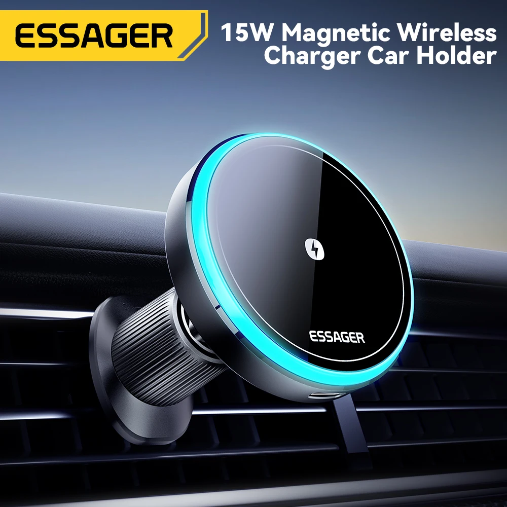 Essager 15w magnetischer kabelloser Autotelefon halter einstellbar 360 Grad Auto ladegerät für iPhone 15 14 13 Pro Samsung Universal Phone