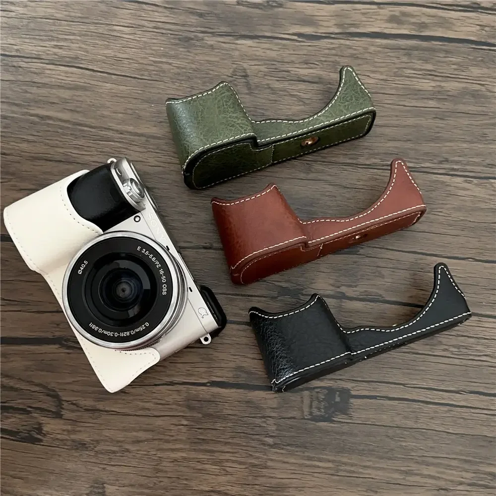 Camera Half PU Leather Case For Sony A6300 A6400 A6000 A6100 Bottom Opening Cover
