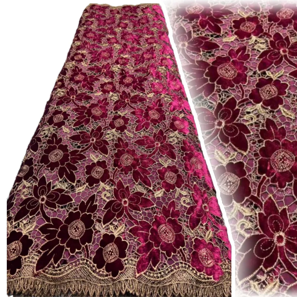 

Nigerian Water Soluble Lace Fabric High Quality Velvet Lace Fabric African 5 Yards Guipure Cord Lace for Women Dress Sewing 1293