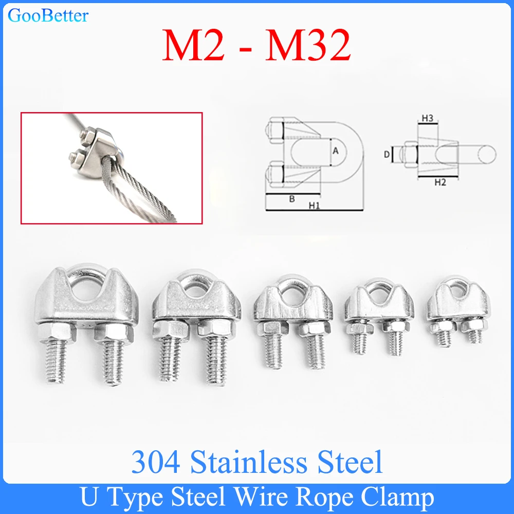 

U Type Steel Wire Rope Clamp Fixing Clip M2 M3 M4 M5 M6 M8 M10 M12 M14 M16 M18 M20 M22-M32 304 Stainless Steel Cable Sleeve Clip