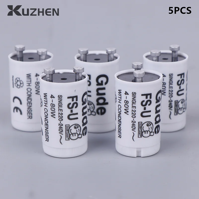 5pcs/set Single 220V-250V 4-80W Fluorescent Lamp Starter FS-U S2 TL Starter Tube Fuse Starters CE Rohs