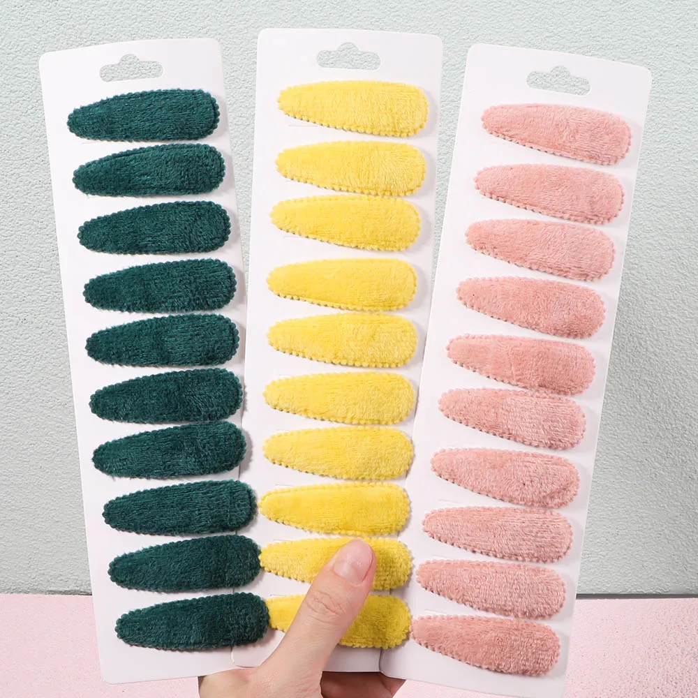 10Pcs Girls Solid Color Cotton Hair Clips for Kids Plush BB Clips Sweet Cute Hairpins Headwear Hair Accessories Gifts 2.1Inches