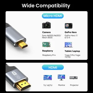 كابل 4K إلى HDMI Micro HDMI عالي السرعة 4K @ 60 هرتز محول HDMI إلى Micro HDMI متوافق مع كاميرا GoPro Hero Sport Pi 4 أفضل 10 محول فيديو 8 مم مبيعا - No8