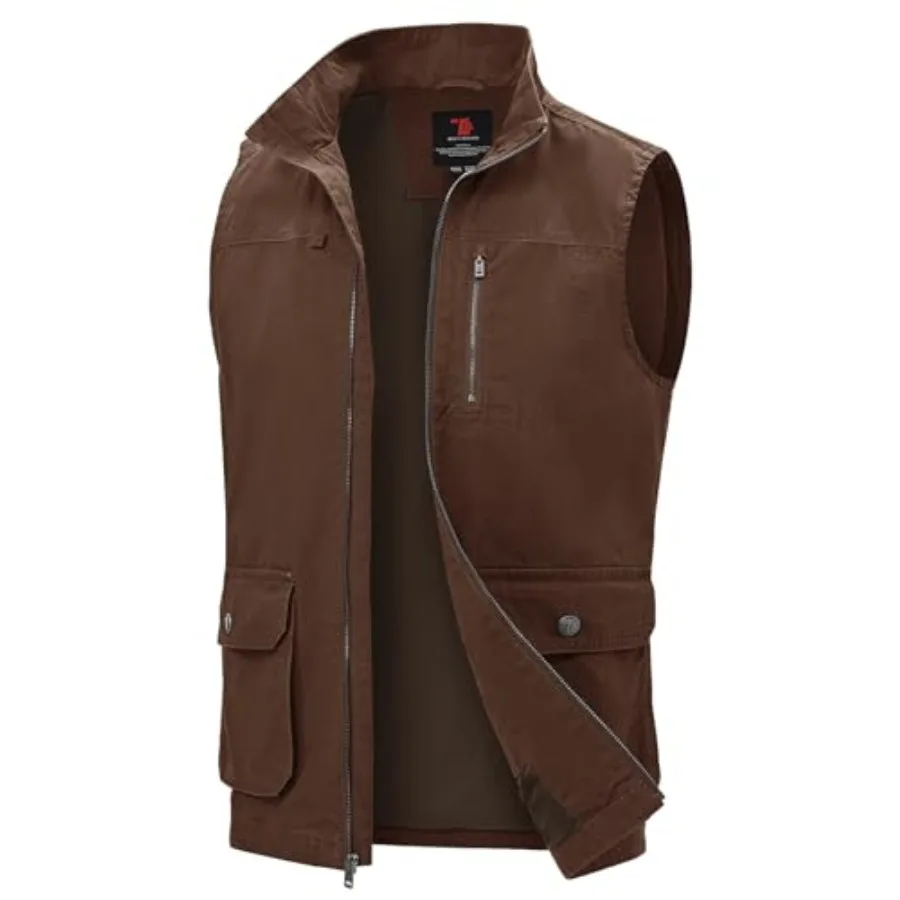 Chaleco Ligero para Hombre TBMPOY, de Algodón, Elegante, sin Mangas, para Viajes, Trabajo, Casual, Chaqueta Utilitaria de Lona, para Pesca y Senderismo