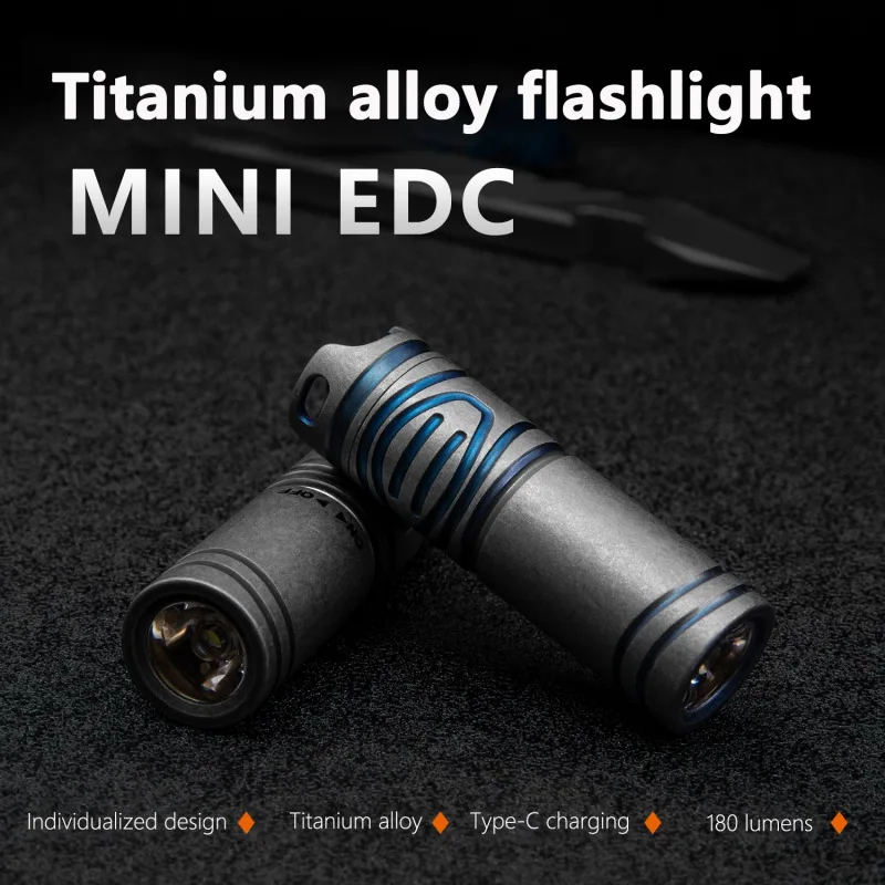 Titanium Alloy Flashlight USB Rechargeable with Necklace Camping Hiking EDC Pocket LED Keychain Light Outdoor Survival Tools