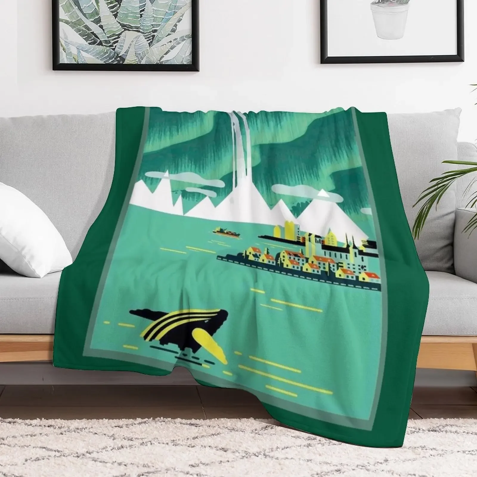 ICELAND : Vintage Travel and Tourism Advertising Print Throw Blanket Cozy Home Blanket Gift for Christmas Holiday