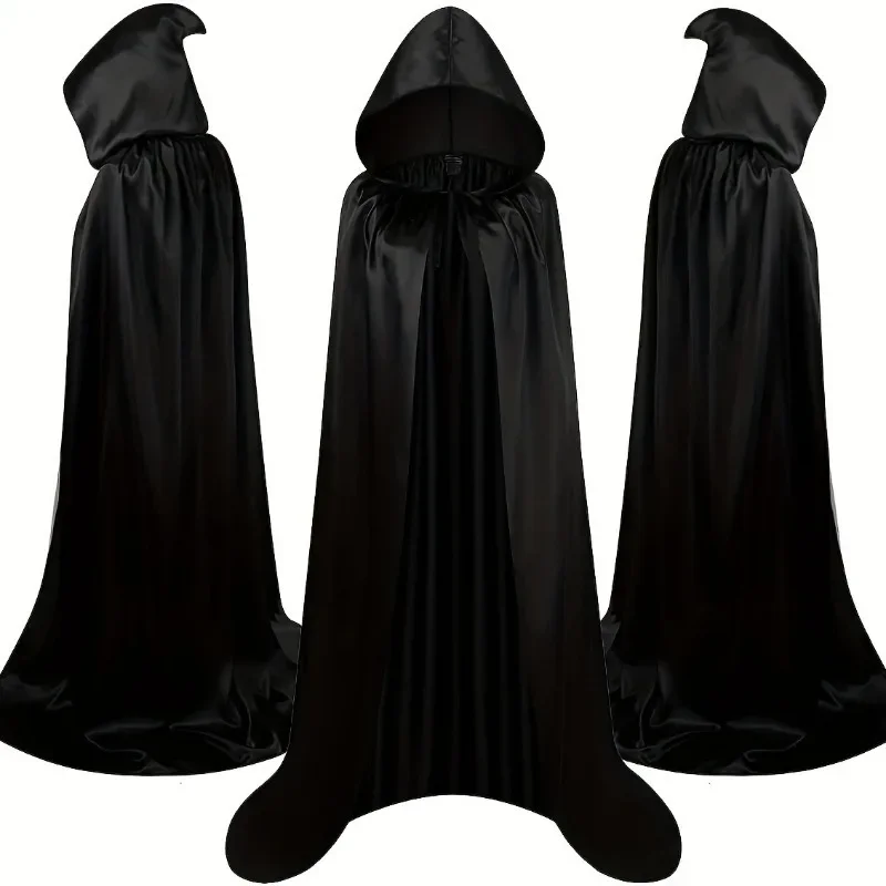 Halloween Decor Zwarte Mantel Cape voor Kinderen en Volwassenen Tovenaarsgewaad met Kap Grim Reaper Cosplay Kostuum voor Feest- en Evenementgebruik