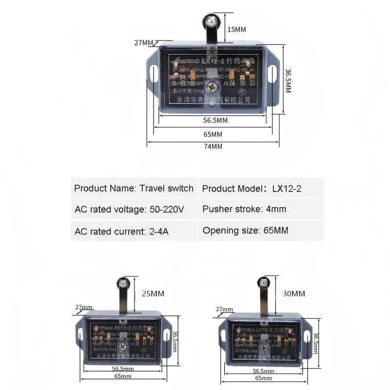 Limit Micro Switch,LX12-2,Travel Switch YBLX-12-2 Push Rod Stroke 4mm Roller Push Type 2NO 2NC,pole 15/25/30mm