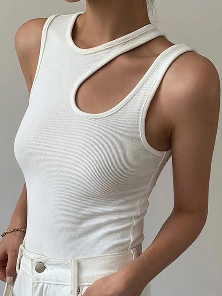 Casual y2k White Cut Out Women\'s T Shirt Sleeveless Slim T Shirts Female Clothing 2024 Summer Fashion crop top women camisetas