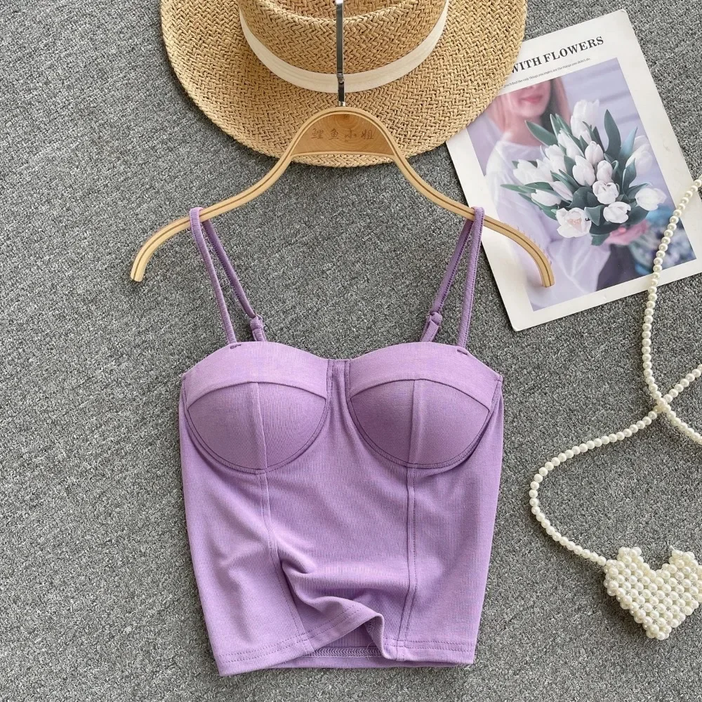 Femmes Chic solide Camis mince Corset débardeur basique Sexy mode coréenne épaules nues été femmes haut court