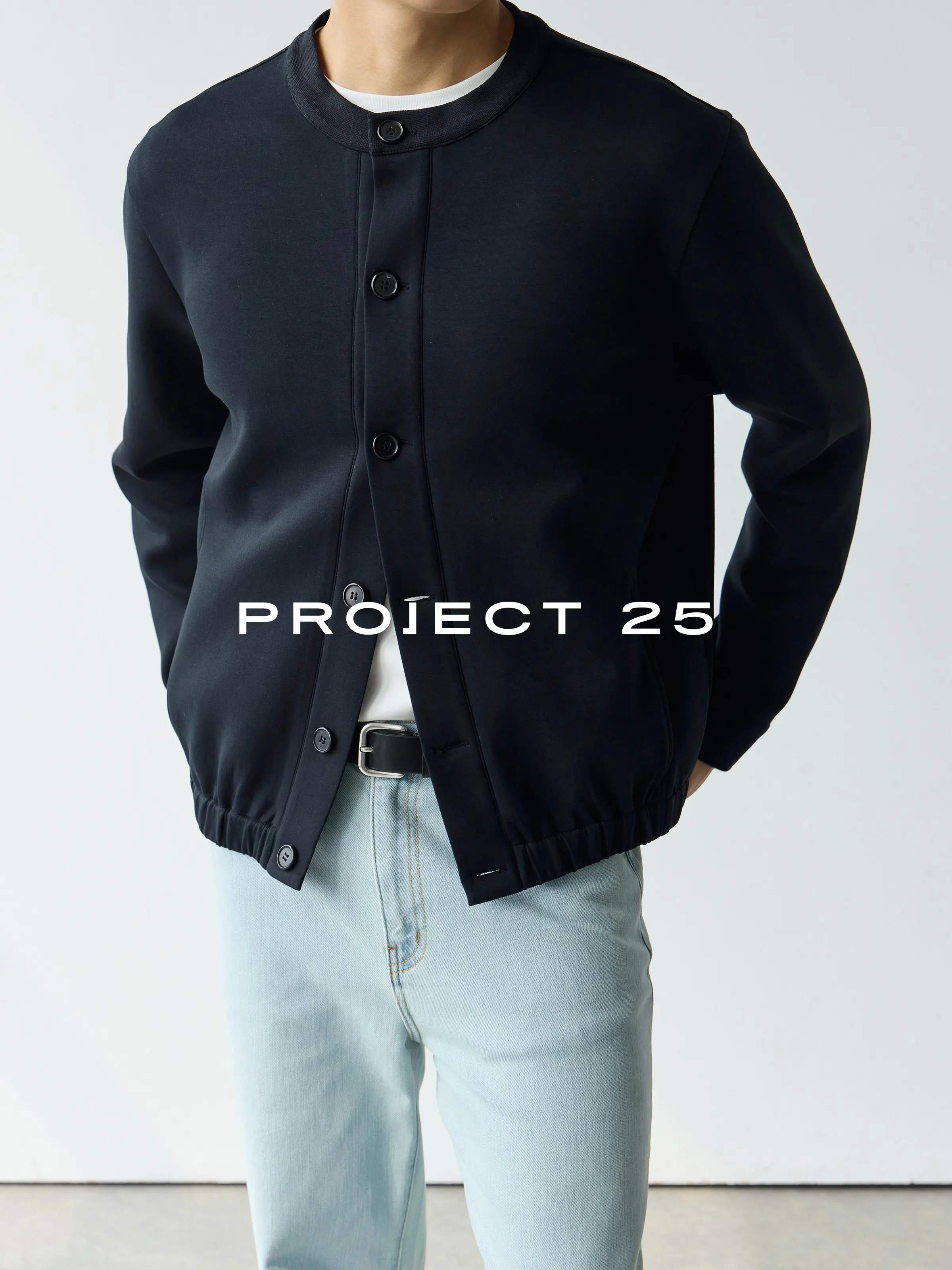 PROJECT 25 Mens 360g Air Layer Sweatshirt Round Neck Button Open Coat Lightweight Stylish All Match Daily Commute Jacket For Men