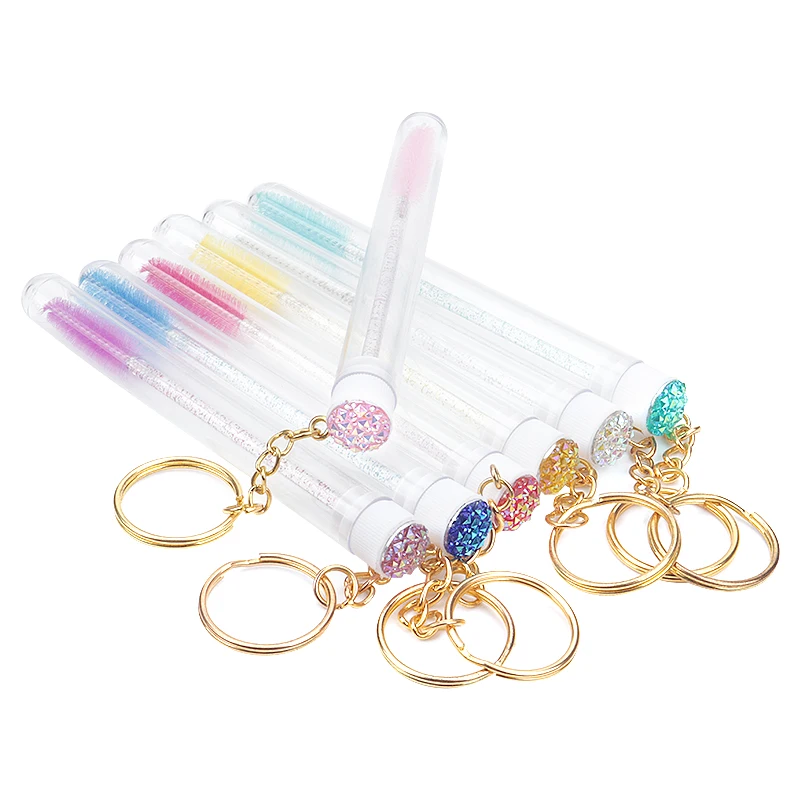 10/20 pçs tubo escova de cílios cristal lash rímel varinhas ouro chaveiro sobrancelha pente carretéis recipiente cílios escovas ferramenta de maquiagem