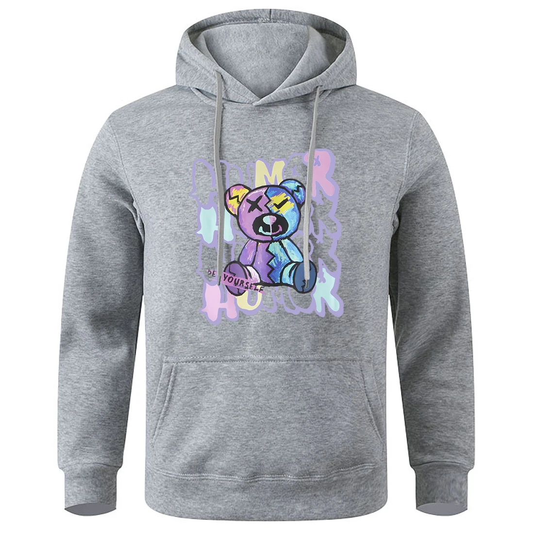 Humor Graffiti Teddy Bear Be Yourself Hooded Men Soft Breathable Loose Hoody Colorful Novelty Streetwear Casual Fashion Hoodies