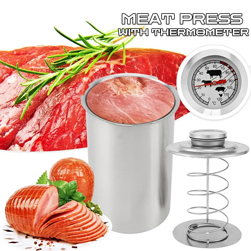 

Ham Maker Stainless Steel Meat Press Cooker Large Capacity Ham Press Maker Round Shape Deli Meat Press Mold with Thermometer