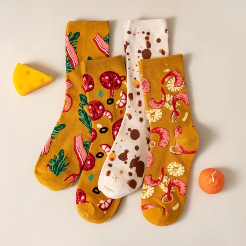

New Pizza Series Socks for Men Cartoon Cute Graffiti MidCalf Winter Fashion Trendy Internet Celebrity Style
