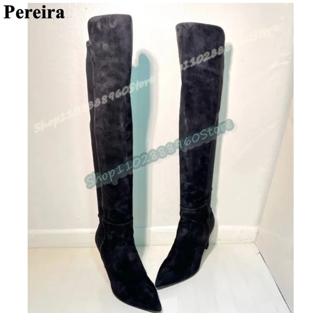 

Over The Knee Black Suede Pointy Elastic Boots Thin High Heel Shoes For Women Slip On Pointed Toe Fashion Zapatos Para Mujer