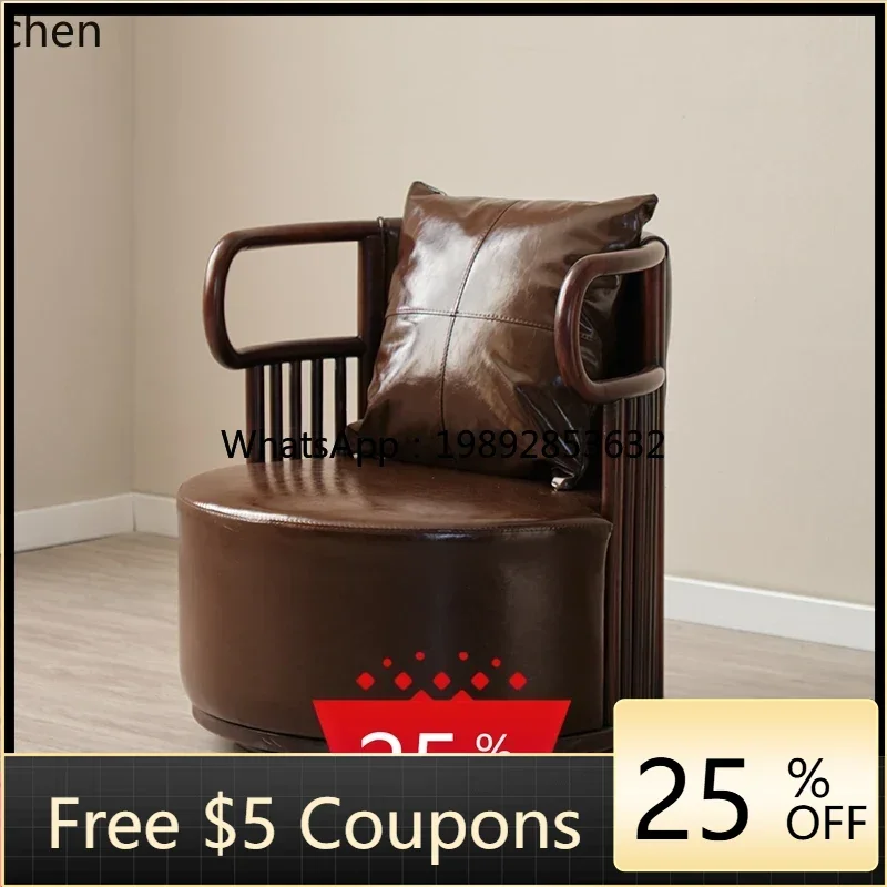 

U9 solid wood rotatable leather sofa chair living room hotel home old elm sofa chair