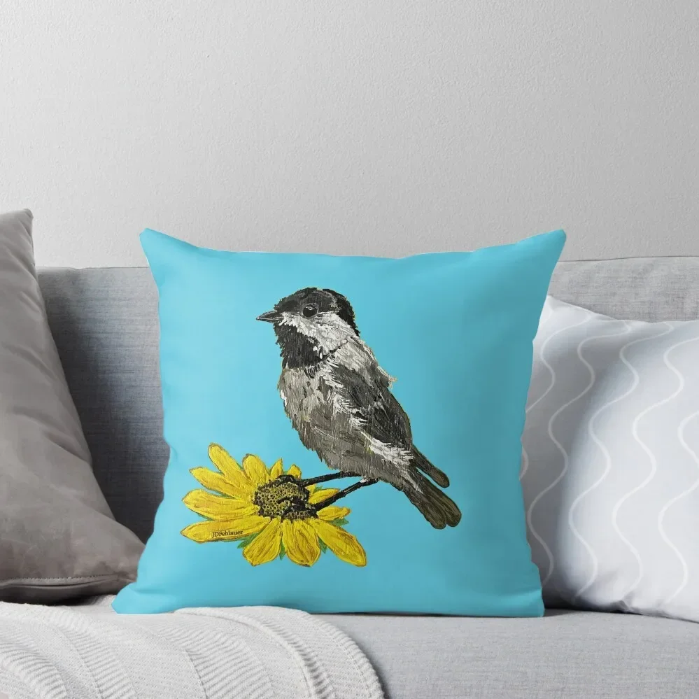 Chickadee On A Sunflower Throw Pillow Pillowcase Room decorating items pillow