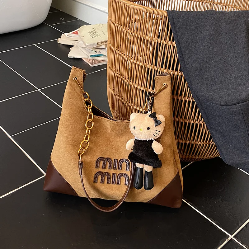 

Новинка 2024 года, замшевая большая сумка для женщин, большая вместительная сумка на плечо в корейском стиле, минималистичный модный рабочий кошелек Ins ​