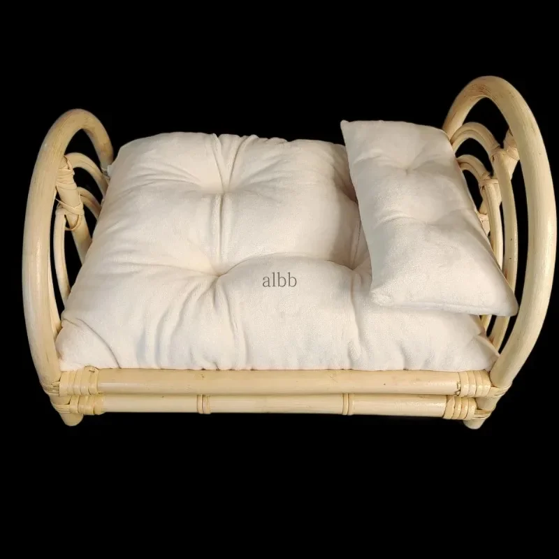 Newborn Photography Props Bed Baby Rattan Furniture Bohemian Style Wood Hollow Doll Bed Rattan Basket Baby Shooting Accessories