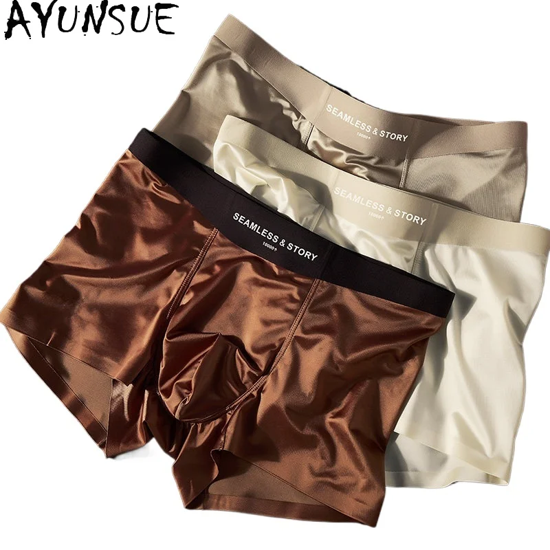 AYUNSUE Luxury Satin Ice Silk Seamless Underwear for Men 2026 New Soft Comfortable Daily Boxer Shorts Man Clothing Mens Panties