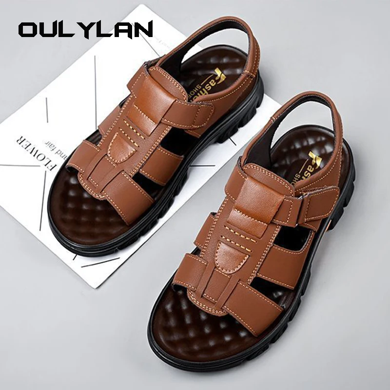 

Summer Sandals Handmade Leather Casual Shoes for Men Classic Mens Outdoor Walking Male Business Breathable Man Hollow Out Flats