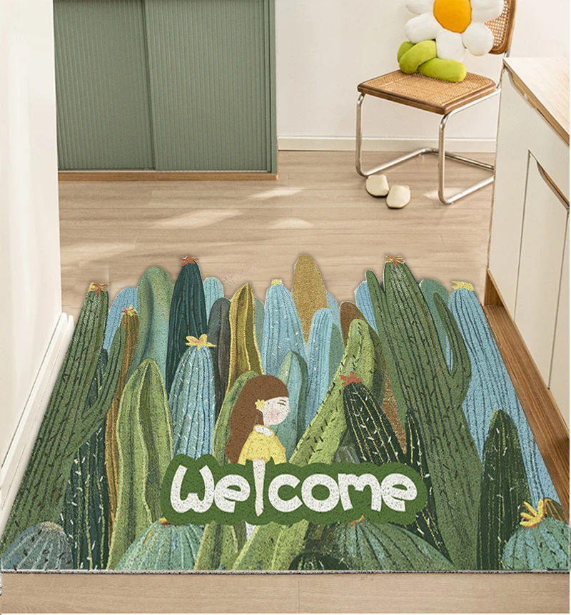 Cactus Indoor Outdoor Doormat Rubber Carpet Easy Clean Mud Absorbent Door Rugs Entry Way Welcome Doormat Floor Mat Rug for Patio