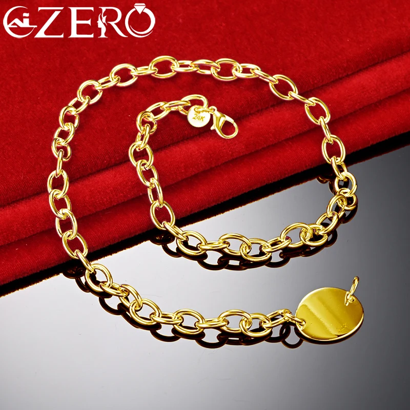 

ALIZERO 18K Gold Oval Tag Chain Necklace For Woman Man Fashion Wedding Engagement Charms Party Jewelry Gifts