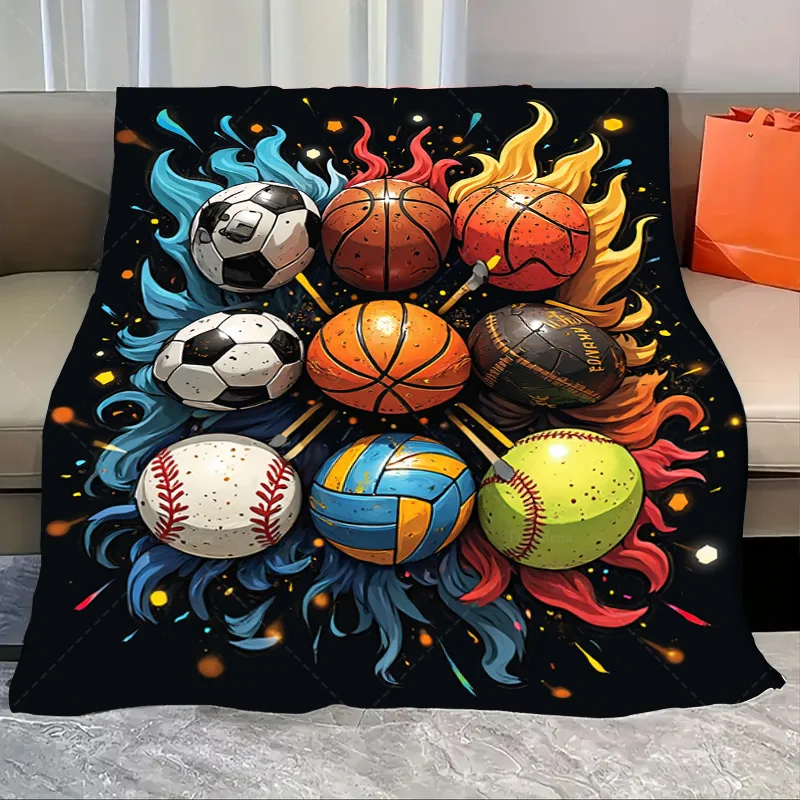 

1 шт. фланелевое одеяло «Яркие спортивные мячи» Одеяло с пламенем и волнами для игровой ночи»