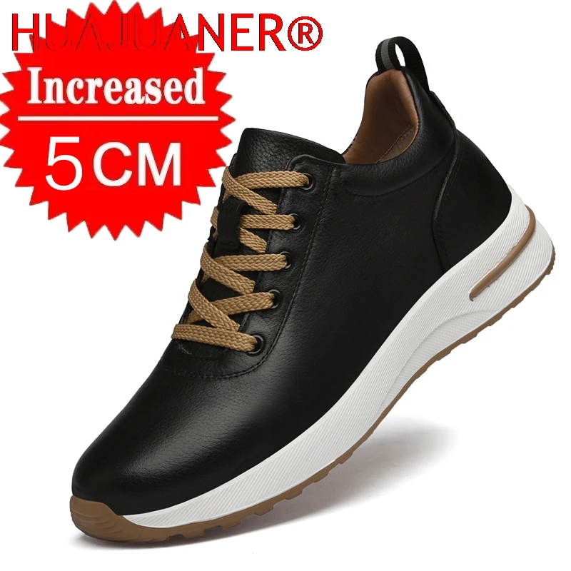 

New Men's Elevator Increasing Shoes Genuine Leather Breathable and comfortable Sneakers Casual Wear Resistant Sports Shoes