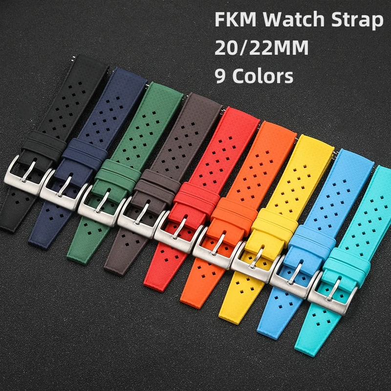 High Quality FKM Watch Strap 20mm 22mm Porous Fast Release Fluororubber Watchbands For Men\'s Diving Watches Accessories